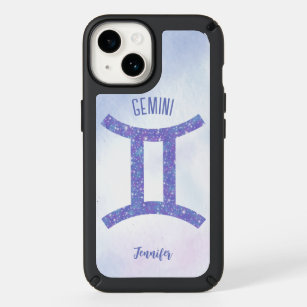 Cute Gemini Astrology Sign Personalized Purple Speck iPhone 14 Case