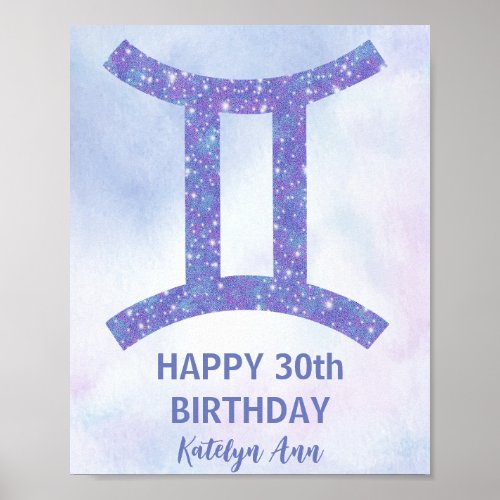 Cute Gemini Sign Custom Purple Happy Birthday