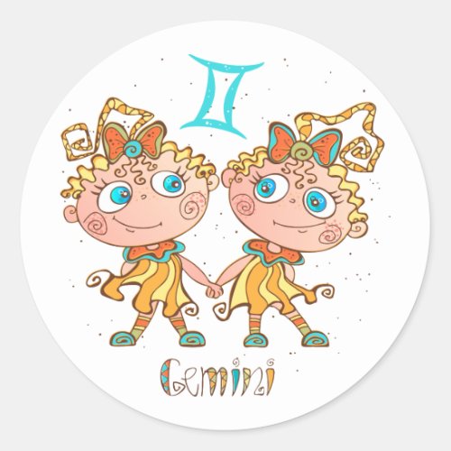 Cute Gemini Twins Classic Round Sticker