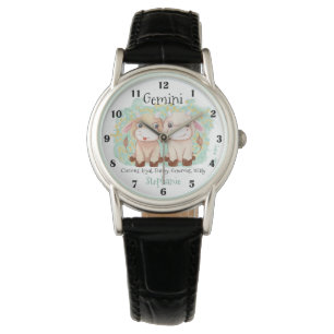 Cute Gemini Twins Watercolor Bull Zodiac Monogram Watch