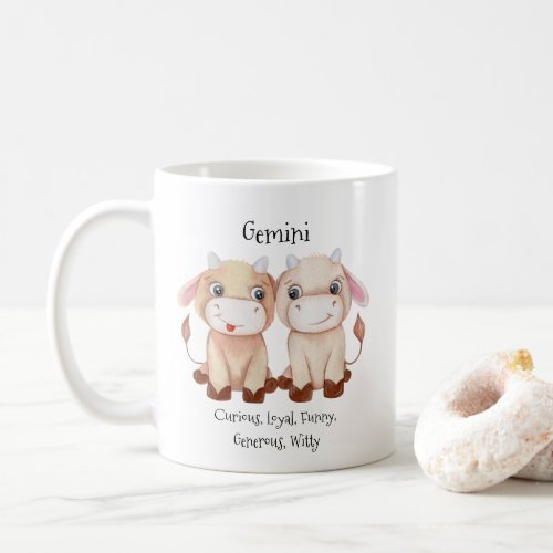 Cute Gemini Twins Watercolor Bull Zodiac Traits Coffee Mug