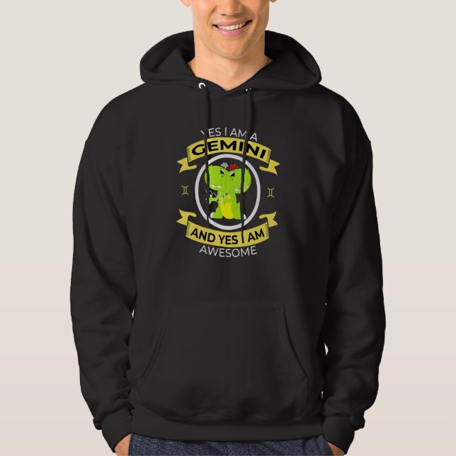 Cute Gemini Zodiac Sign Astrology T Rex Dinosaur H Hoodie (Front)
