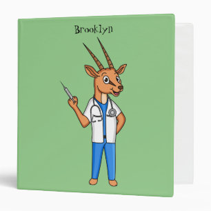 Cute Gemsbok antelope doctor cartoon 3 Ring Binder