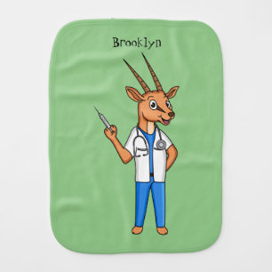 Cute Gemsbok antelope doctor cartoon Baby Burp Cloth