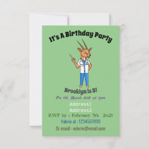 Cute Gemsbok antelope doctor cartoon Invitation