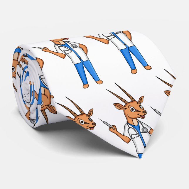 Cute Gemsbok antelope doctor cartoon Neck Tie (Rolled)