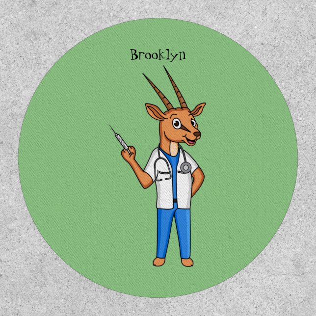 Cute Gemsbok antelope doctor cartoon Patch (Front)