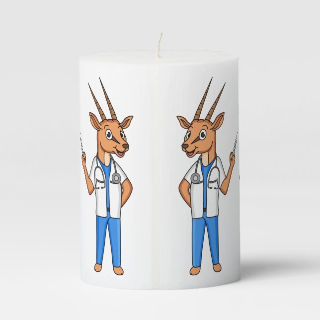 Cute Gemsbok antelope doctor cartoon Pillar Candle (Back)