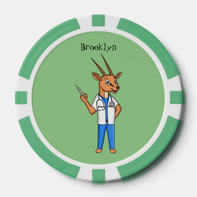 Cute Gemsbok antelope doctor cartoon Poker Chips (Front)