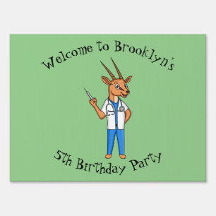 Cute Gemsbok antelope doctor cartoon Sign