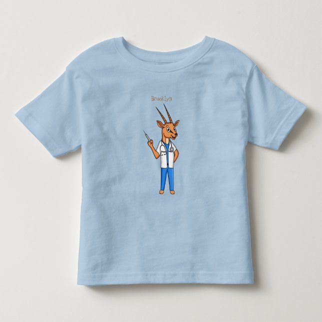 Cute Gemsbok antelope doctor cartoon Toddler T-shirt (Front)