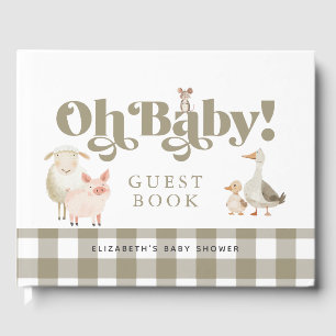 Cute Gender Neutral Baby Farm Animals Baby Shower Guest Book