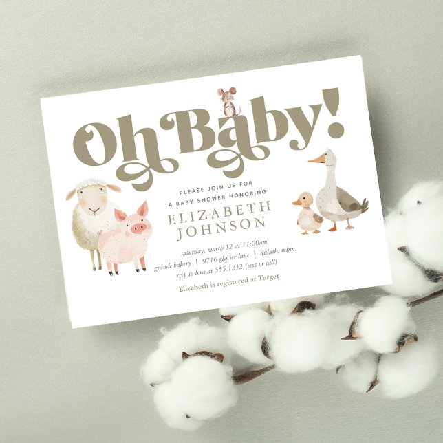 Cute Gender Neutral Baby Farm Animals Baby Shower Invitation (Creator Uploaded)