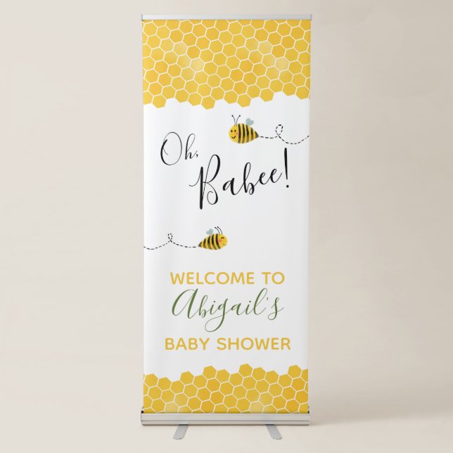 Cute Gender Neutral Bee Baby Shower Honeycomb Retractable Banner (Front)