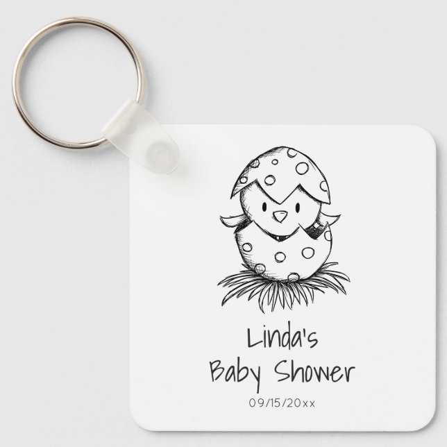 Cute Gender Neutral Bird Baby Shower Keychain (Front)