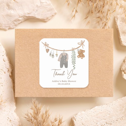 Cute gender neutral boho baby shower thank you square sticker