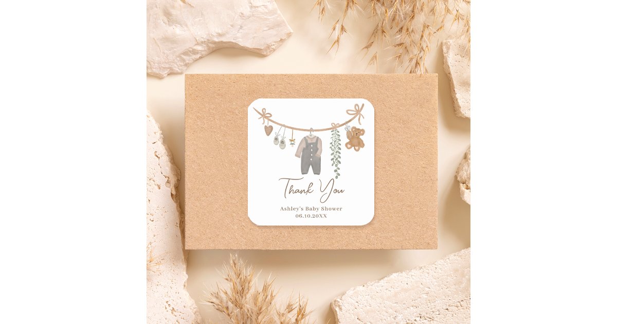 Cute gender neutral boho baby shower thank you square sticker | Zazzle
