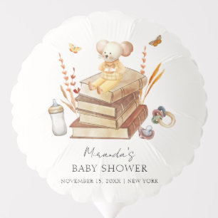 Cute Gender Neutral Boho Book Mouse Baby Shower  Balloon