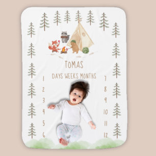 Cute Gender Neutral Boho Woodland Milestone  Baby Blanket