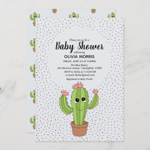 Cute Gender Neutral Cactus Plant Name Baby Shower Invitation