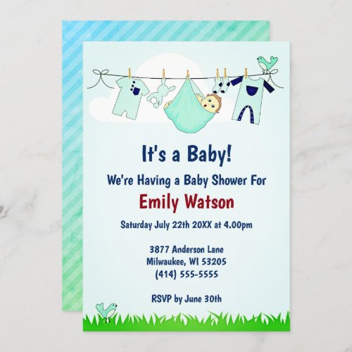 Cute Gender Neutral Clothesline Boho Baby Shower Invitation