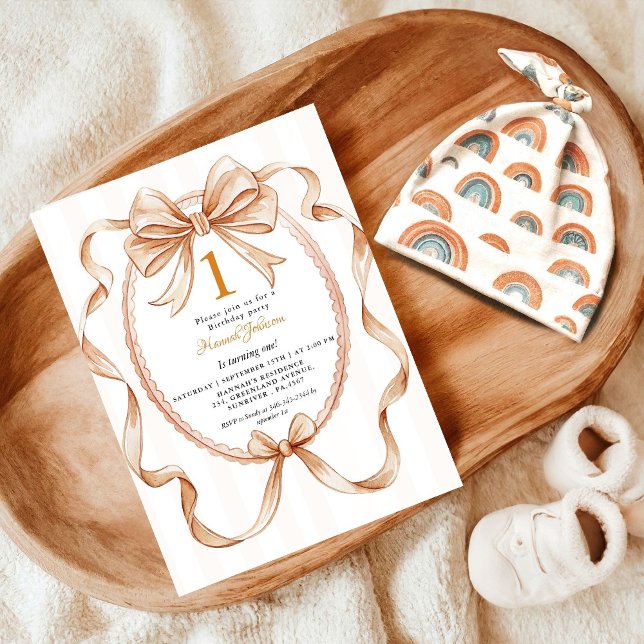 Cute Gender Neutral Coquette 1st Birthday Party Invitation (Creator Uploaded)