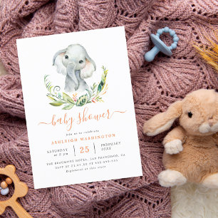 Cute Gender Neutral Elephant Baby Shower Invitation Postcard