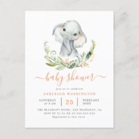 Cute Gender Neutral Elephant Baby Shower Invitation Postcard