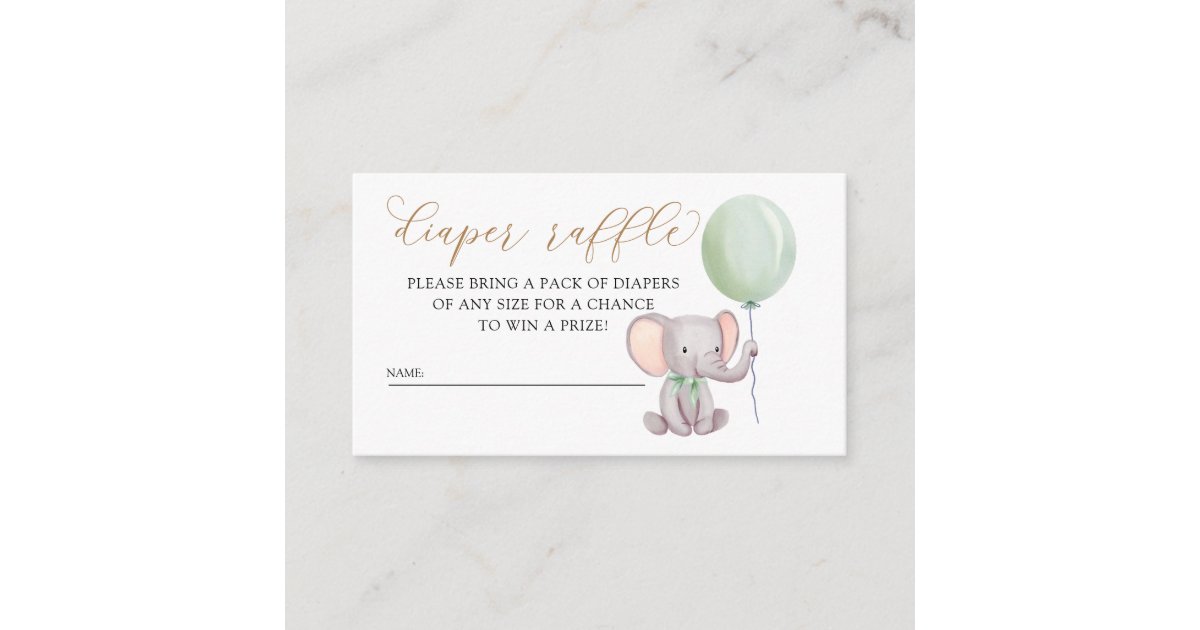 Cute Gender Neutral Elephant Diaper Raffle Enclosure Card | Zazzle