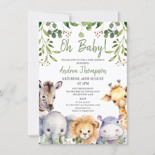 Cute Gender Neutral Eucalyptus Safari Baby Shower  Invitation