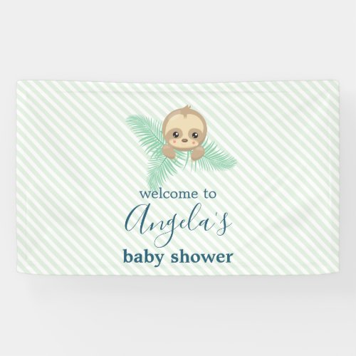 Cute Gender Neutral Green Baby Sloth Baby Shower Banner
