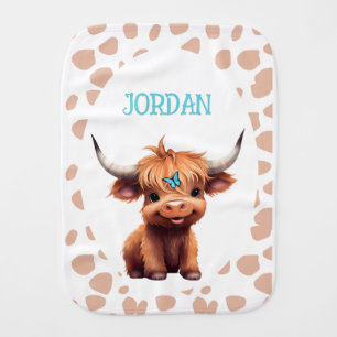 Cute Gender Neutral Highland cow Baby Burp Cloth