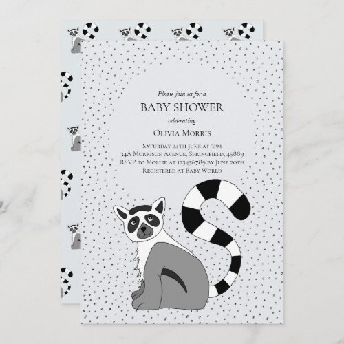 Cute Gender Neutral Jungle Lemur Name Baby Shower Invitation