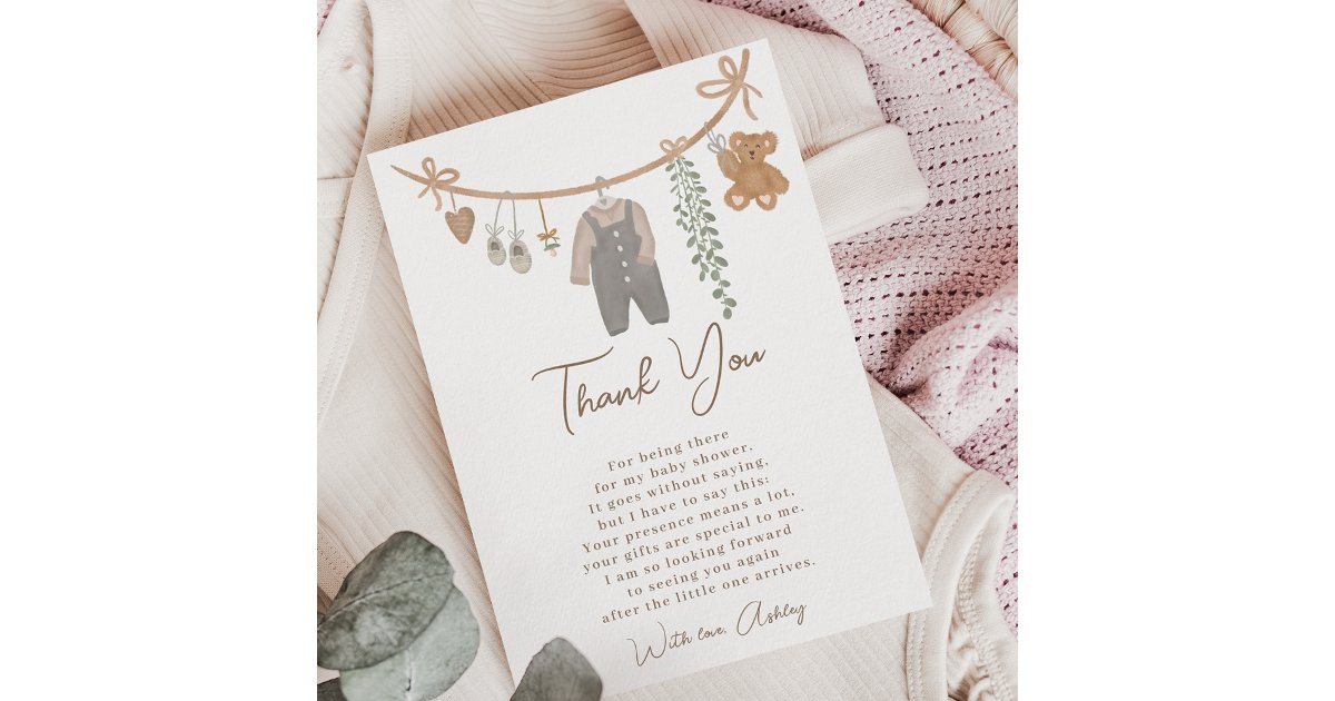 Cute gender neutral line boho baby shower thank you card | Zazzle