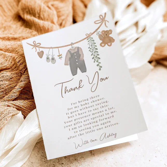 Cute Gender Neutral Line Boho Baby Shower Thank You Card 