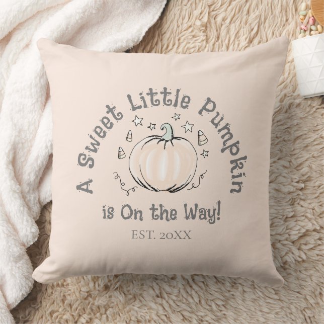 Cute Gender Neutral Little Pumpkin is on the Way Throw Pillow (Blanket)