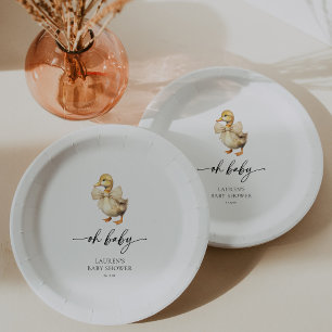 Cute Gender Neutral Oh Baby Duck Baby Shower Paper Plates