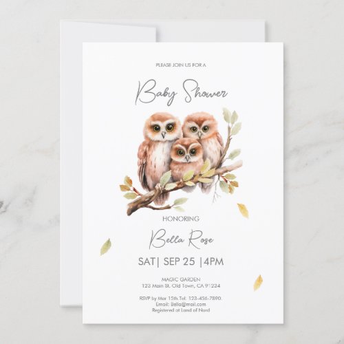 Cute Gender Neutral Owl Baby Shower  Invitation