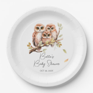 Cute Gender Neutral Owl Baby Shower Paper Plates