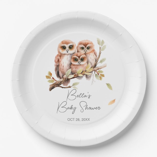 Cute Gender Neutral Owl Baby Shower  Paper Plates (Front)