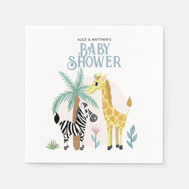 Cute Gender Neutral Safari Animal Baby Shower Napkins (Front)