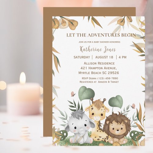 Cute Gender Neutral Safari Animals Baby Shower  Invitation