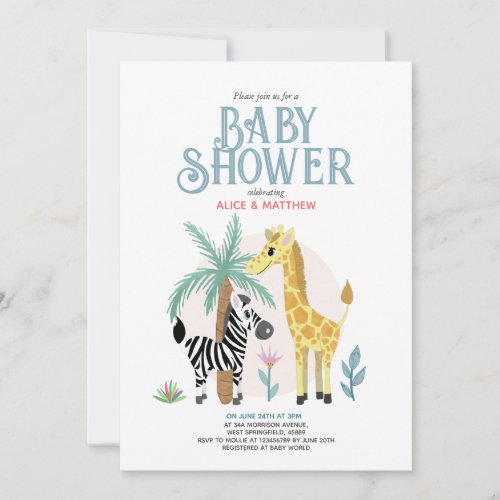 Cute Gender Neutral Safari Baby Shower Invitation