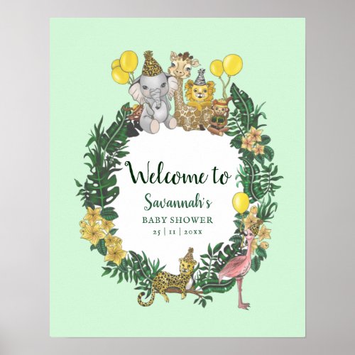 Cute Gender Neutral Safari Baby Shower Welcome Poster