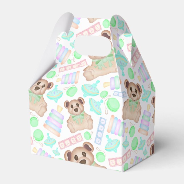 Cute Gender Neutral Teddy Bear Baby Favor Boxes (Front Side)