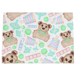 Cute Gender Neutral Teddy Bear Baby Large Gift Bag
