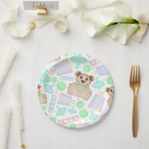 Cute Gender Neutral Teddy Bear Baby Paper Plates