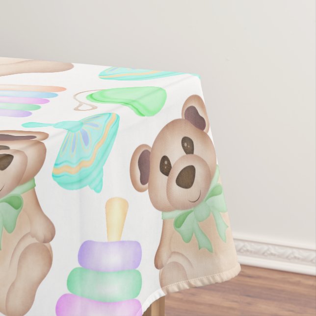 Cute Gender Neutral Teddy Bear Baby Tablecloth (In Situ)