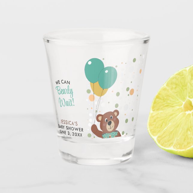 Cute Gender Neutral Teddy Bear Theme Baby Shower Shot Glass (Front)