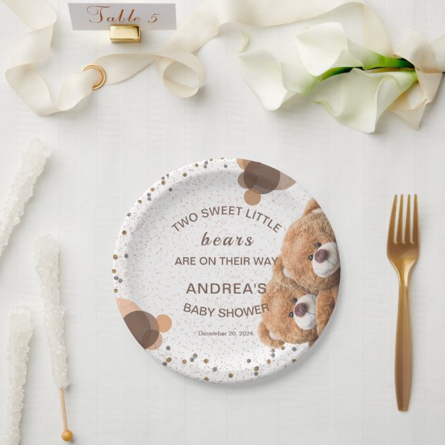 Cute Gender Neutral Twin Bears Baby Shower Paper Plates (Wedding)